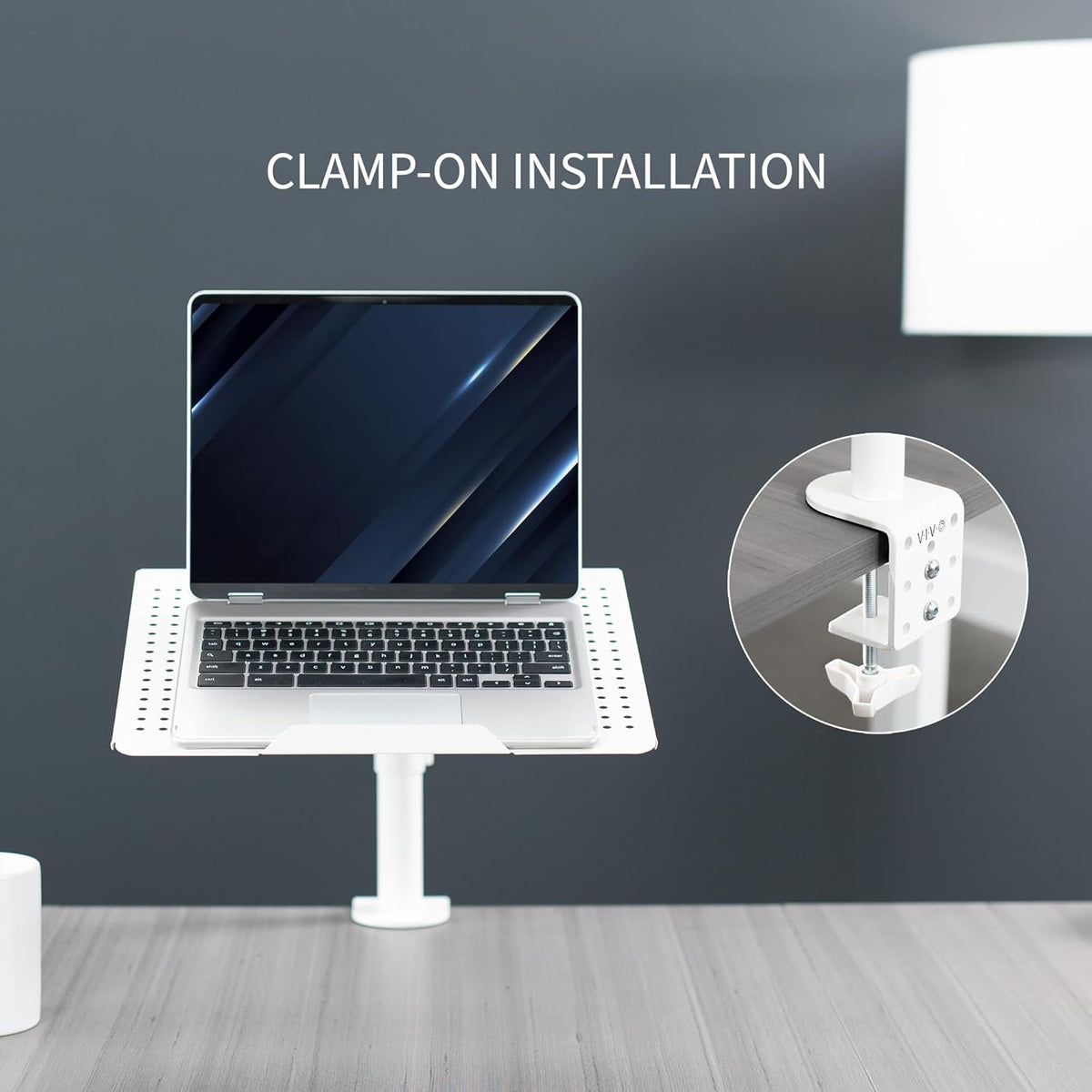 Single Laptop Notebook Desk Mount Stand, White