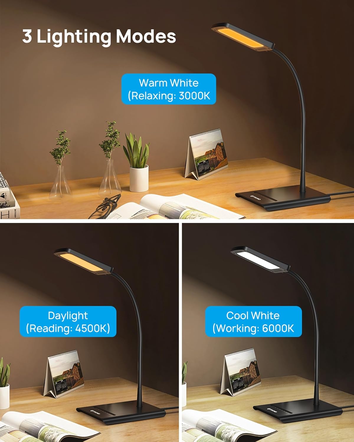 Desk Lamp, Bright Dimmable Eye-Caring Table Lamp