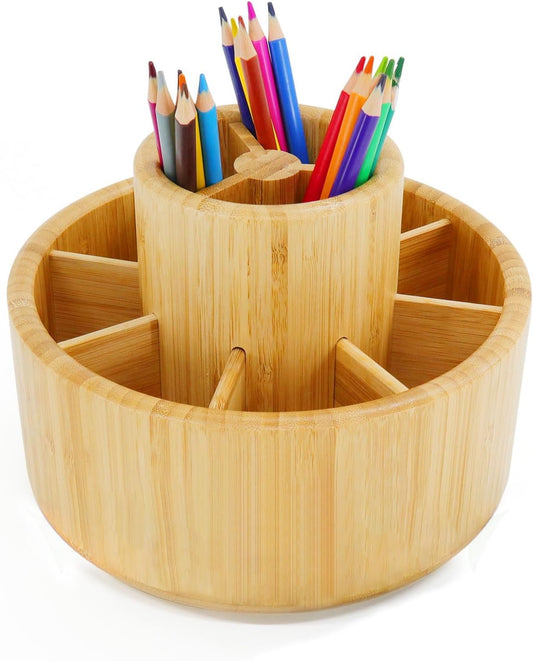 Bamboo Rotating Art Supply Desk Organizer