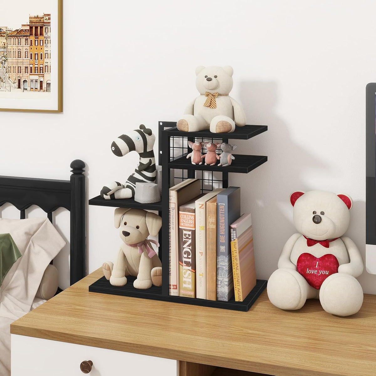 Desktop Bookshelf, 4 Tier Wood Desk Organizer Shelf