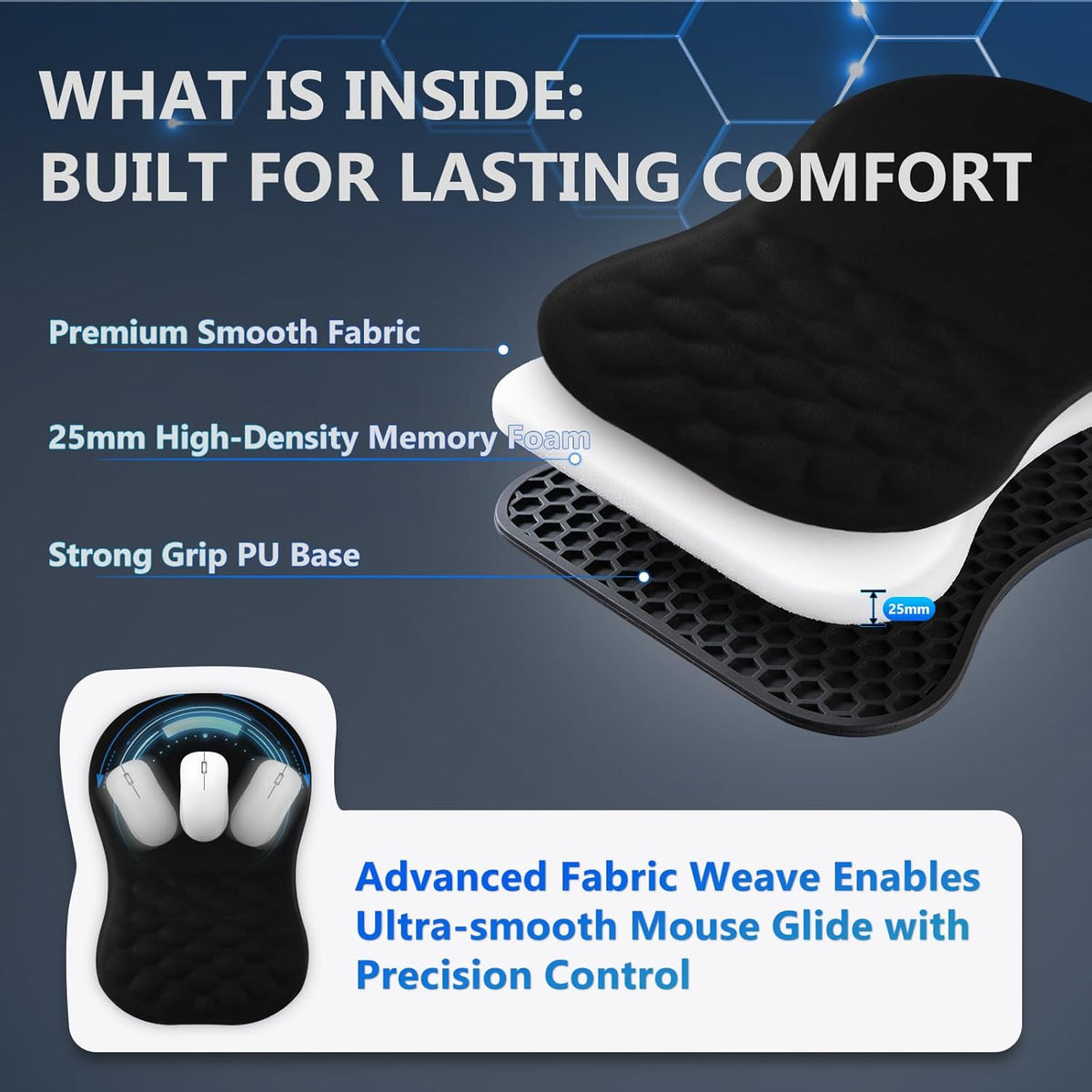 Ergonomic Mouse Pad with Wrist Rest, 12x8, 12x8 Inch