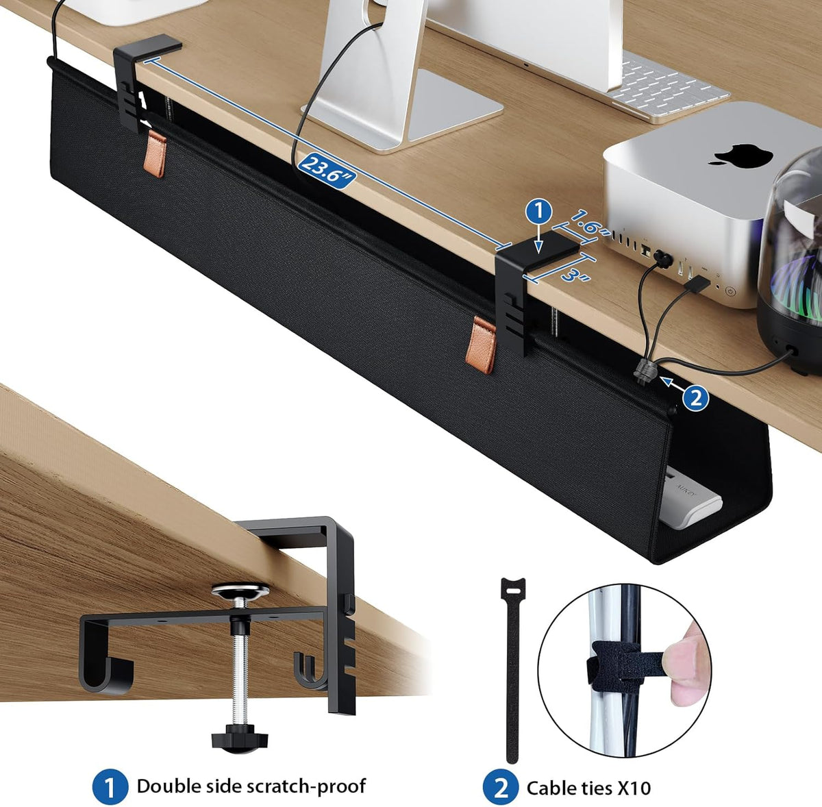 No Drill Under Desk Cable Management Tray 40" Cord Organizer