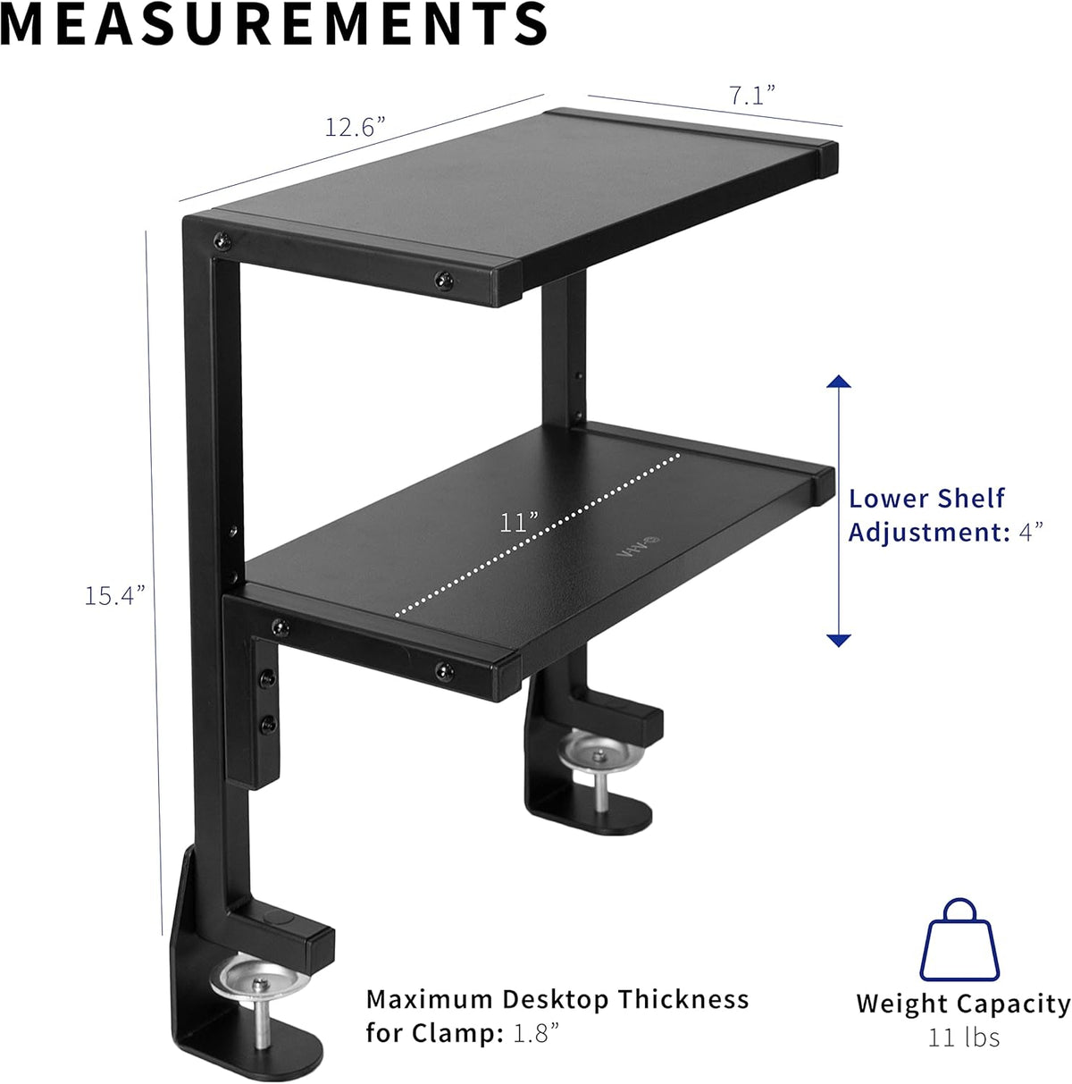 VIVO Clamp-on 13 inch Above or Below Desk 2-Tier Shelving Unit