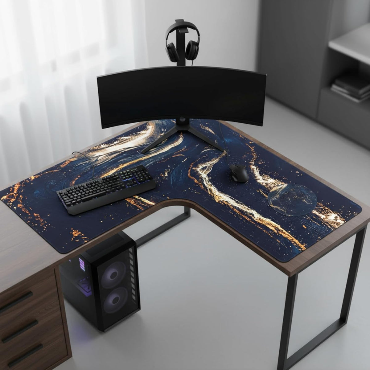 L Shaped Desk Mat, Black