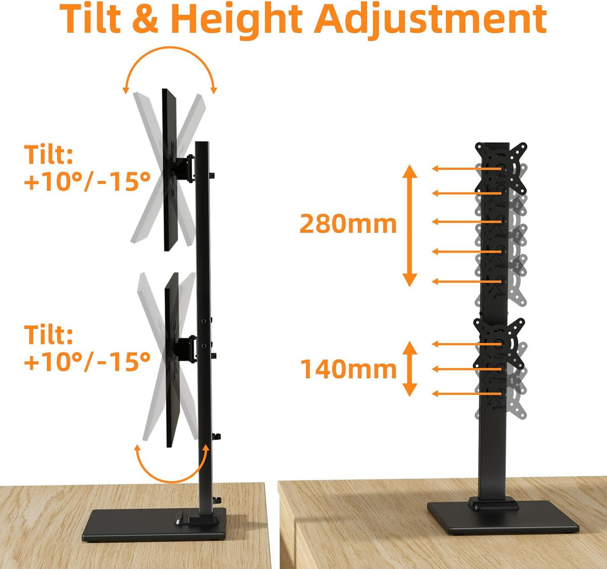 Dual Monitor Stand with Base- Vertical Stack Screen Free-Standing
