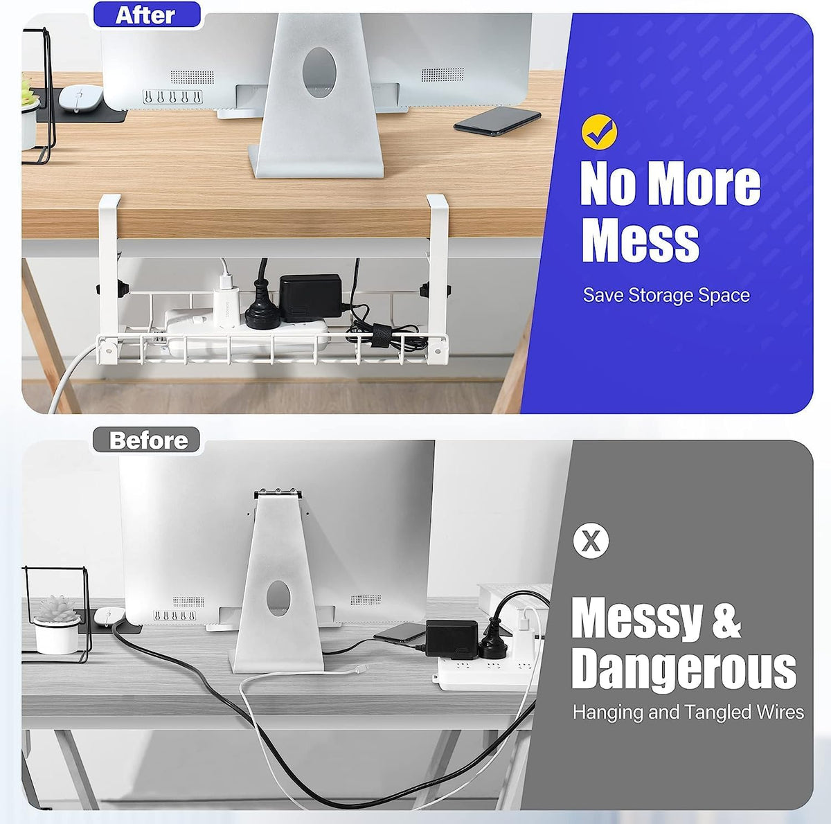 Under Desk Cable Management Tray, White