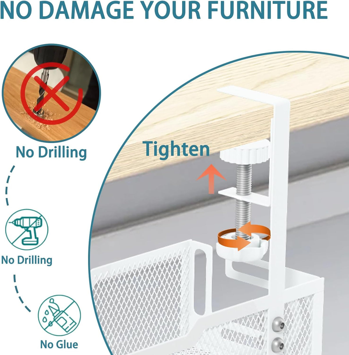 Under Desk Cable Management Tray, White, Mesh