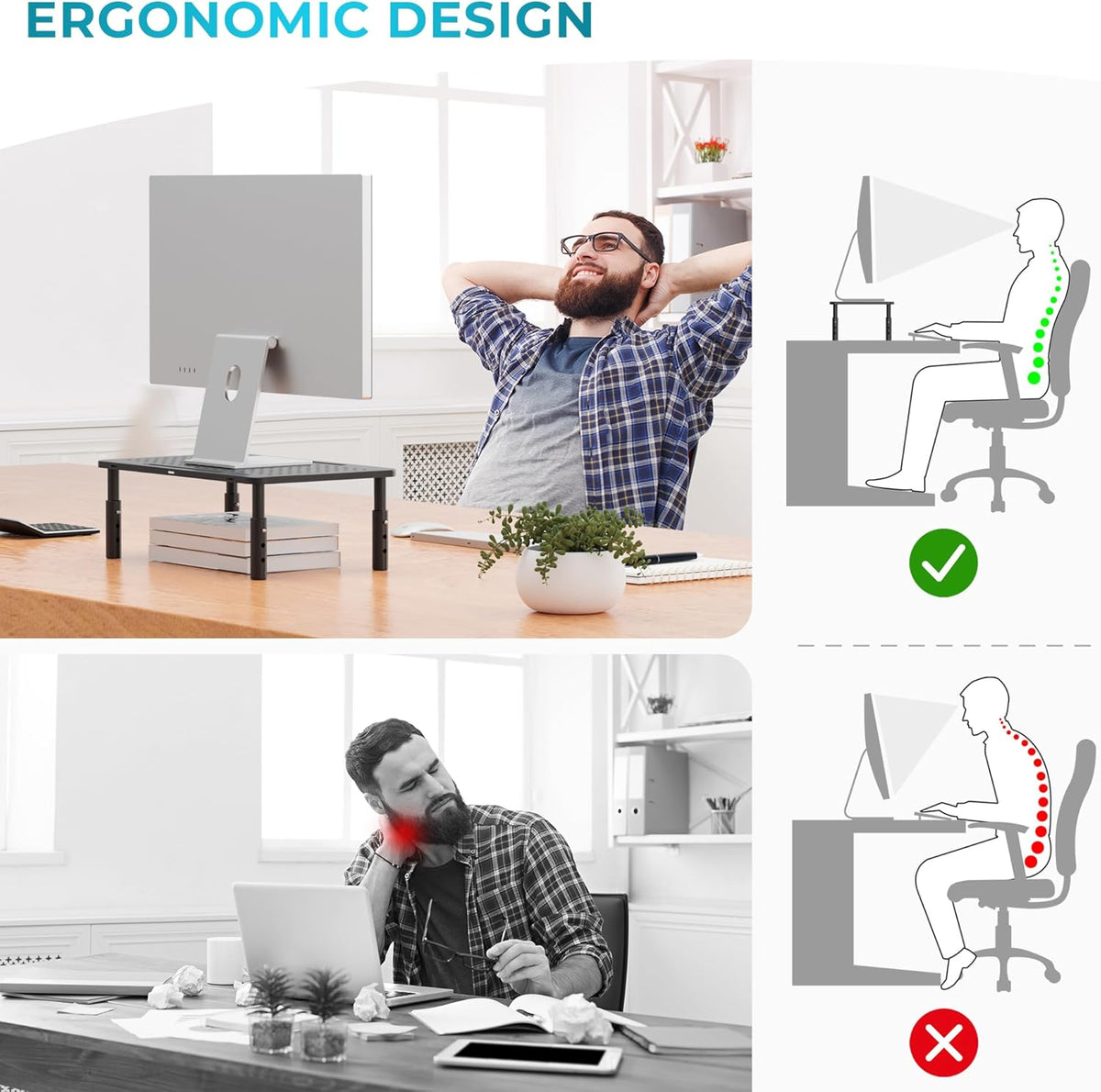 Monitor Stand Height Adjustable Metal Riser with Pen Holder, 2 Pack