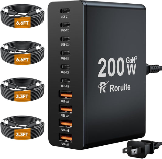 USB C Charging Station 10 Port with 4 Cables
