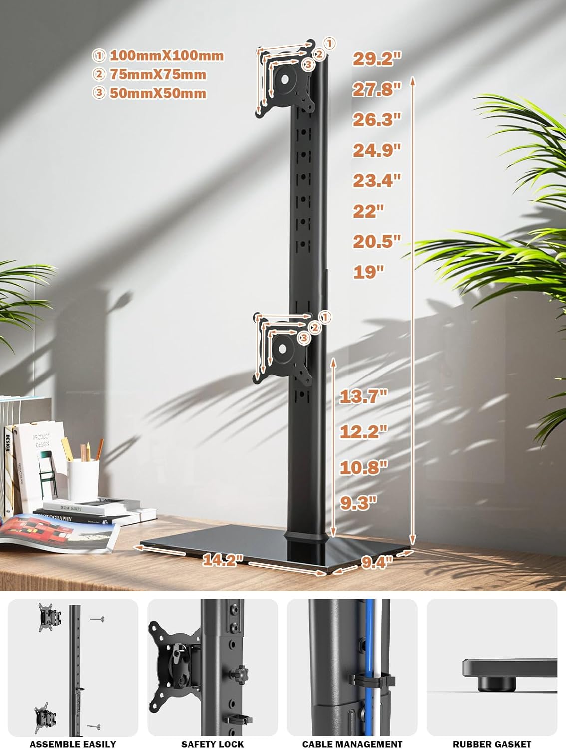 Dual Monitor Stand, 34 Inch