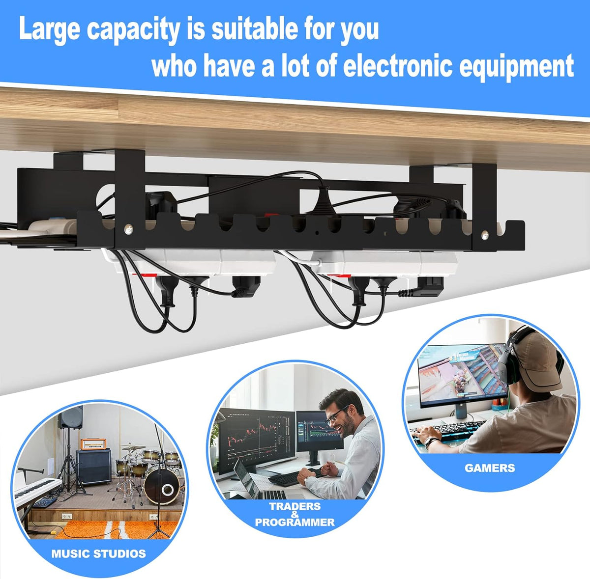 2PACKS Cable Management Under Desk Tray Adjustable Large Under Table