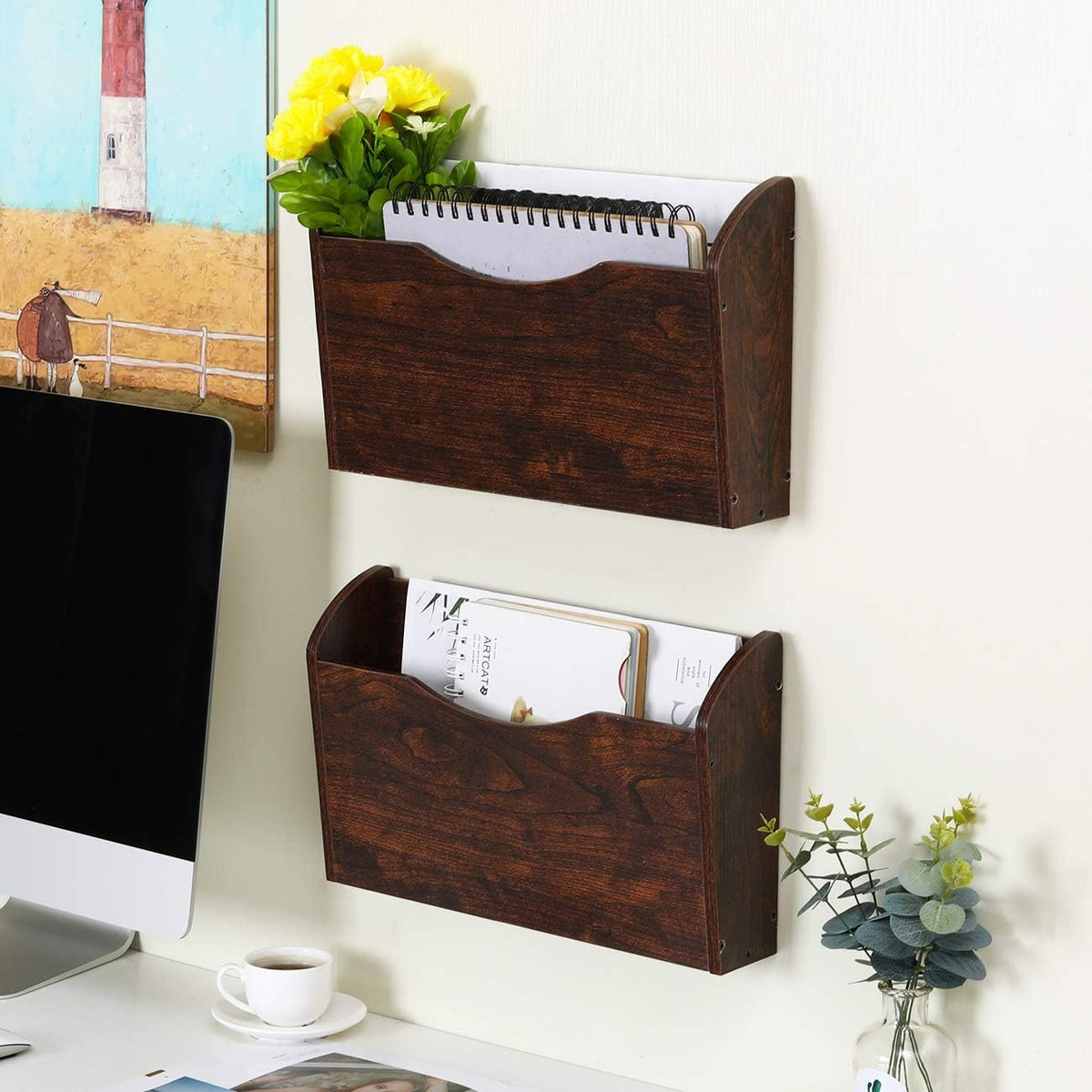 Wall File Holder Wall Mounted Wood Hanging File Organizer