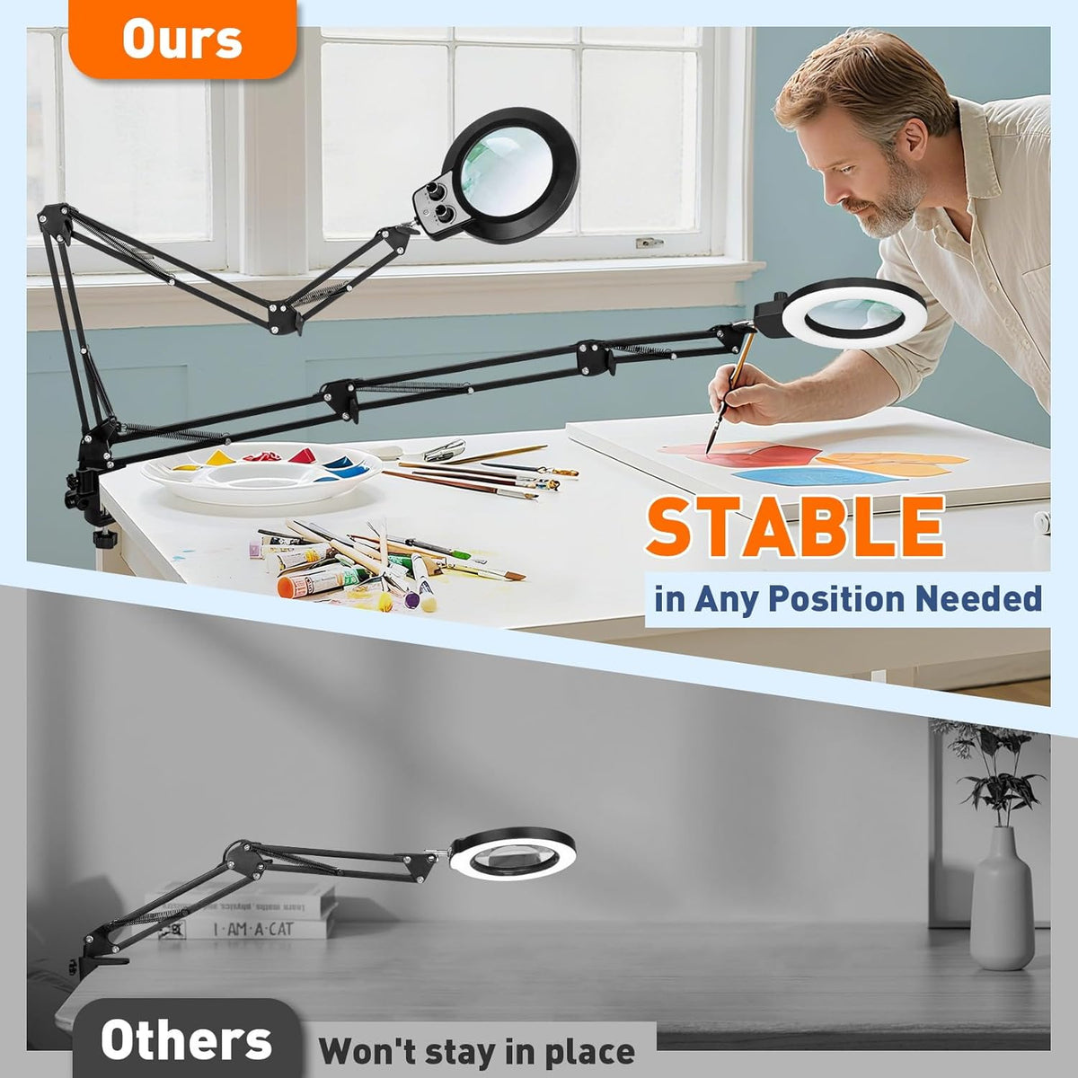 12X Magnifying Glass with Light and Stand