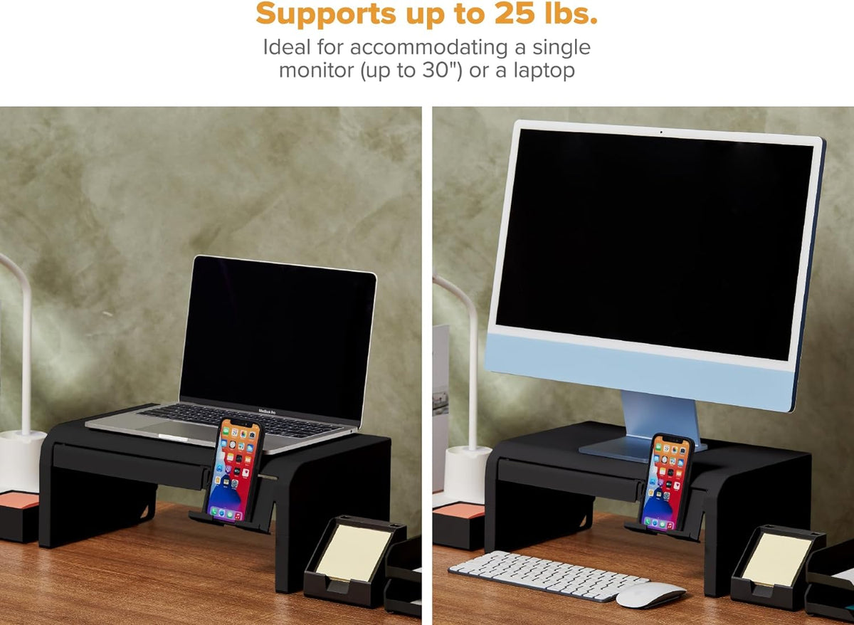 Konnect Adjustable Monitor Riser with Drawer & Cell Phone Holder