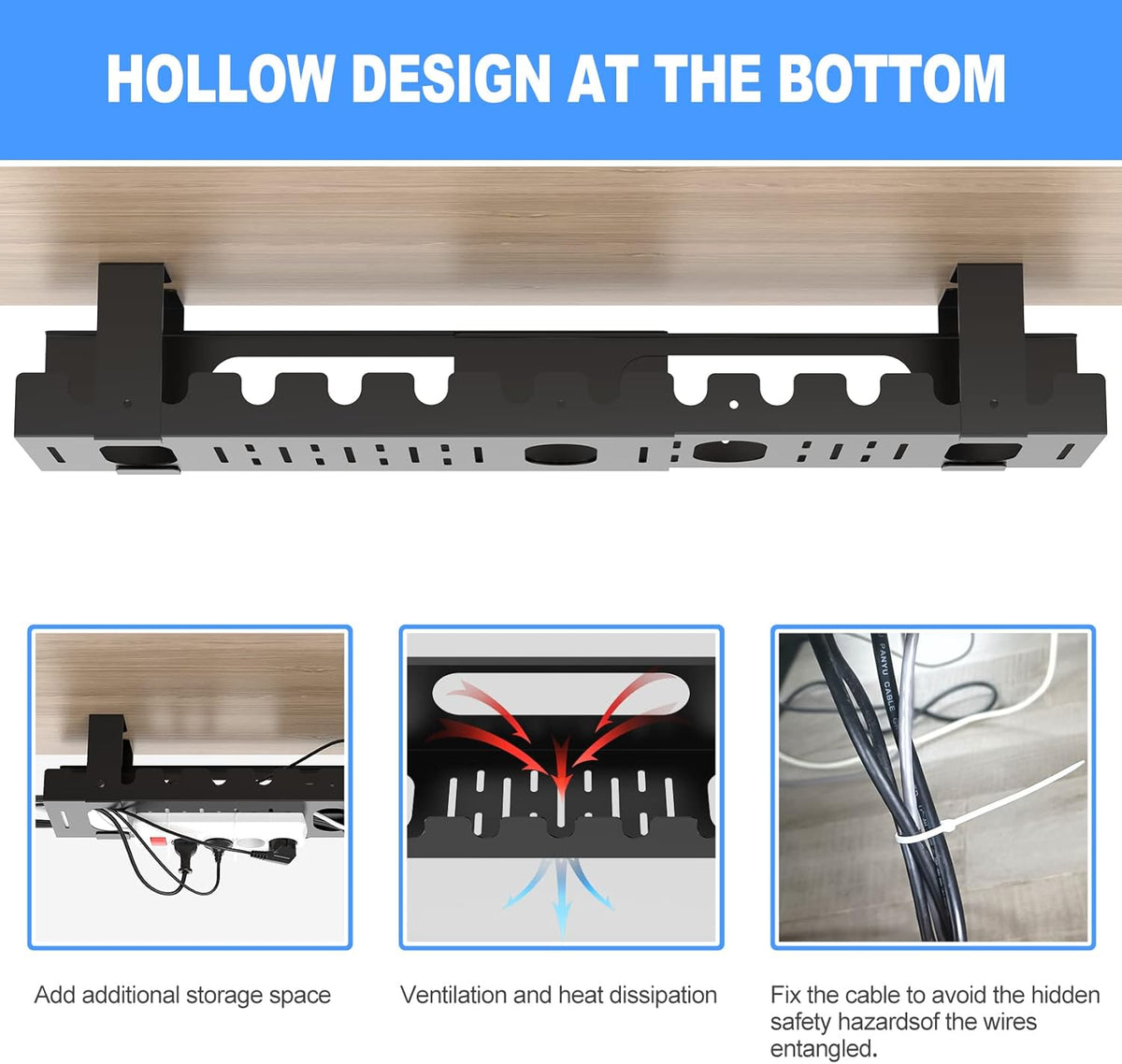 2PACKS Cable Management Under Desk Tray Adjustable Large Under Table