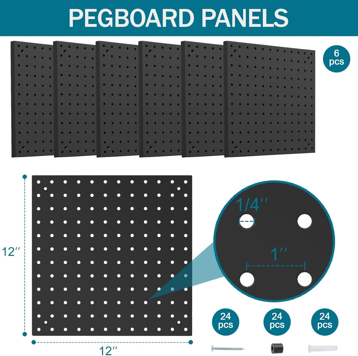 Peg Board Kit, Includes Pegboard and Accessories, Black