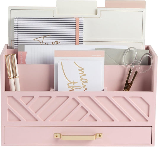 Pink Desk Organizers Wooden Mail Organizer with Drawer