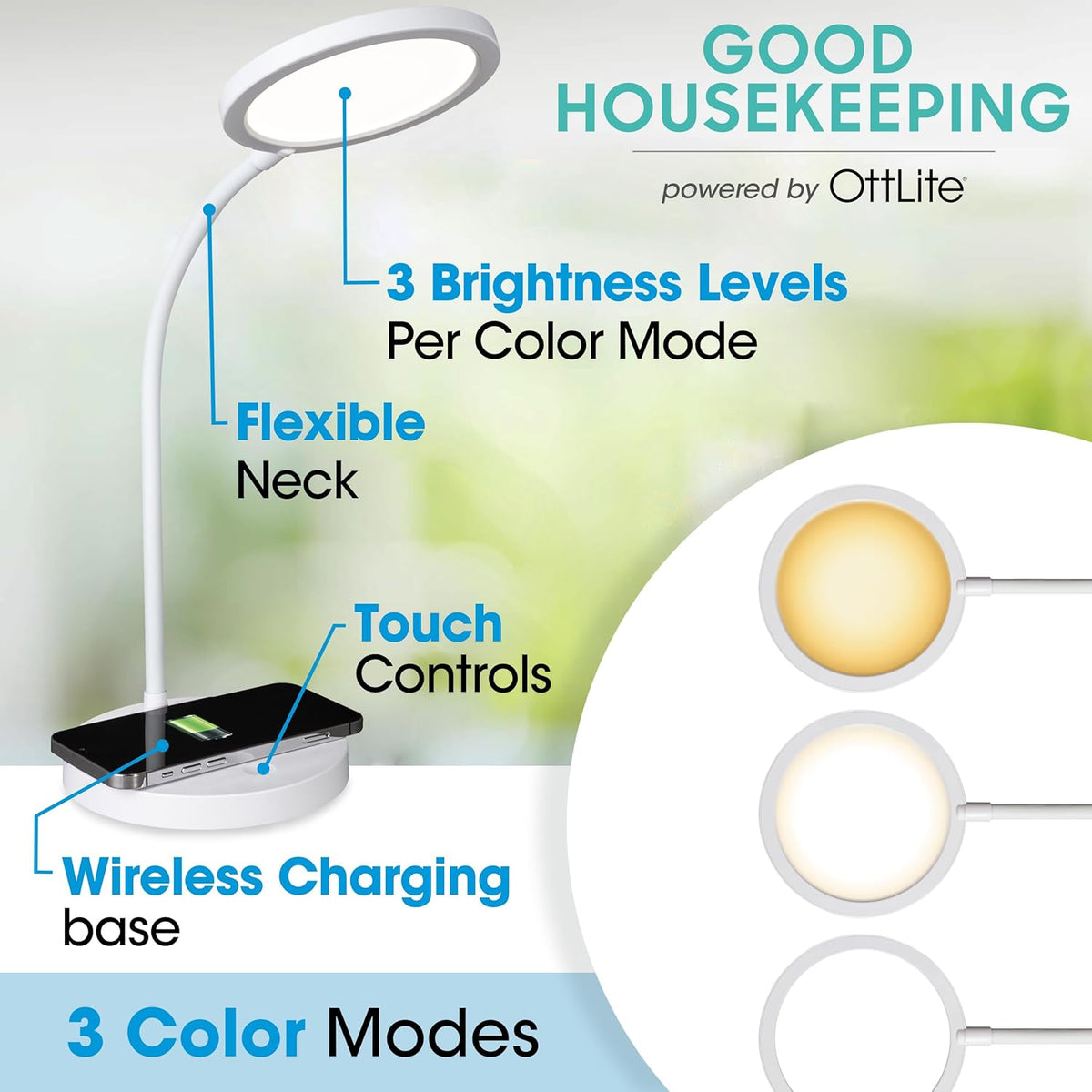 Good Housekeeping Circular LED Desk Lamp with Wireless Charging