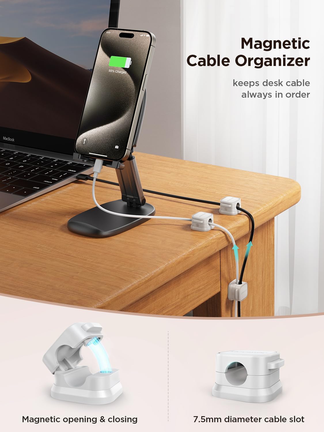 Magnetic Cable Clips [Cable Smooth Adjustable] Cord Holder, 6 Pack