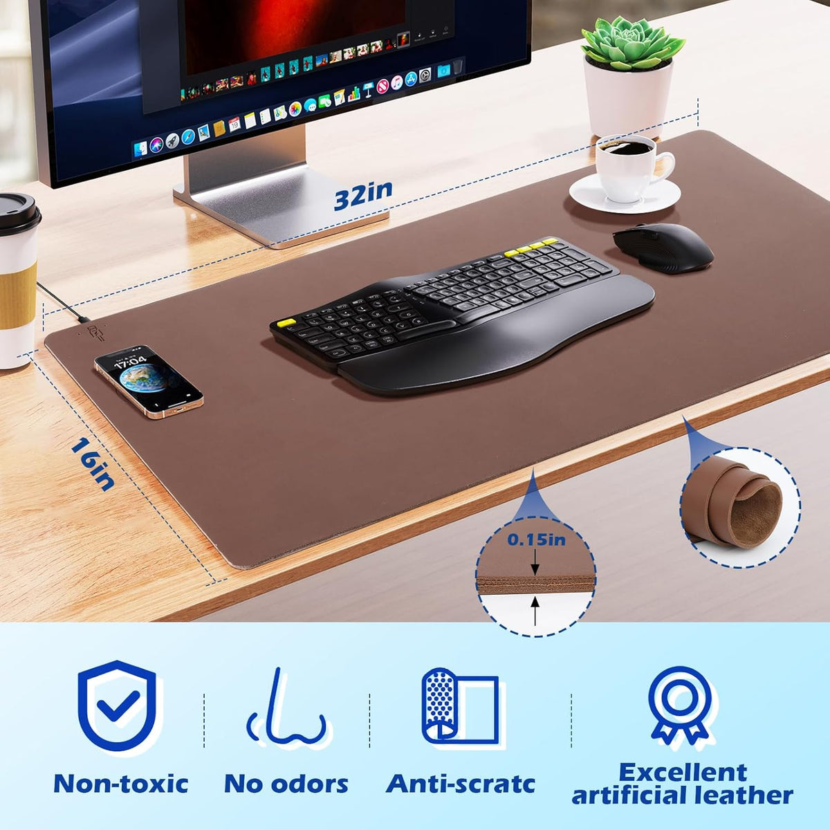 Wireless Charging Desk Mat with Desk Pad