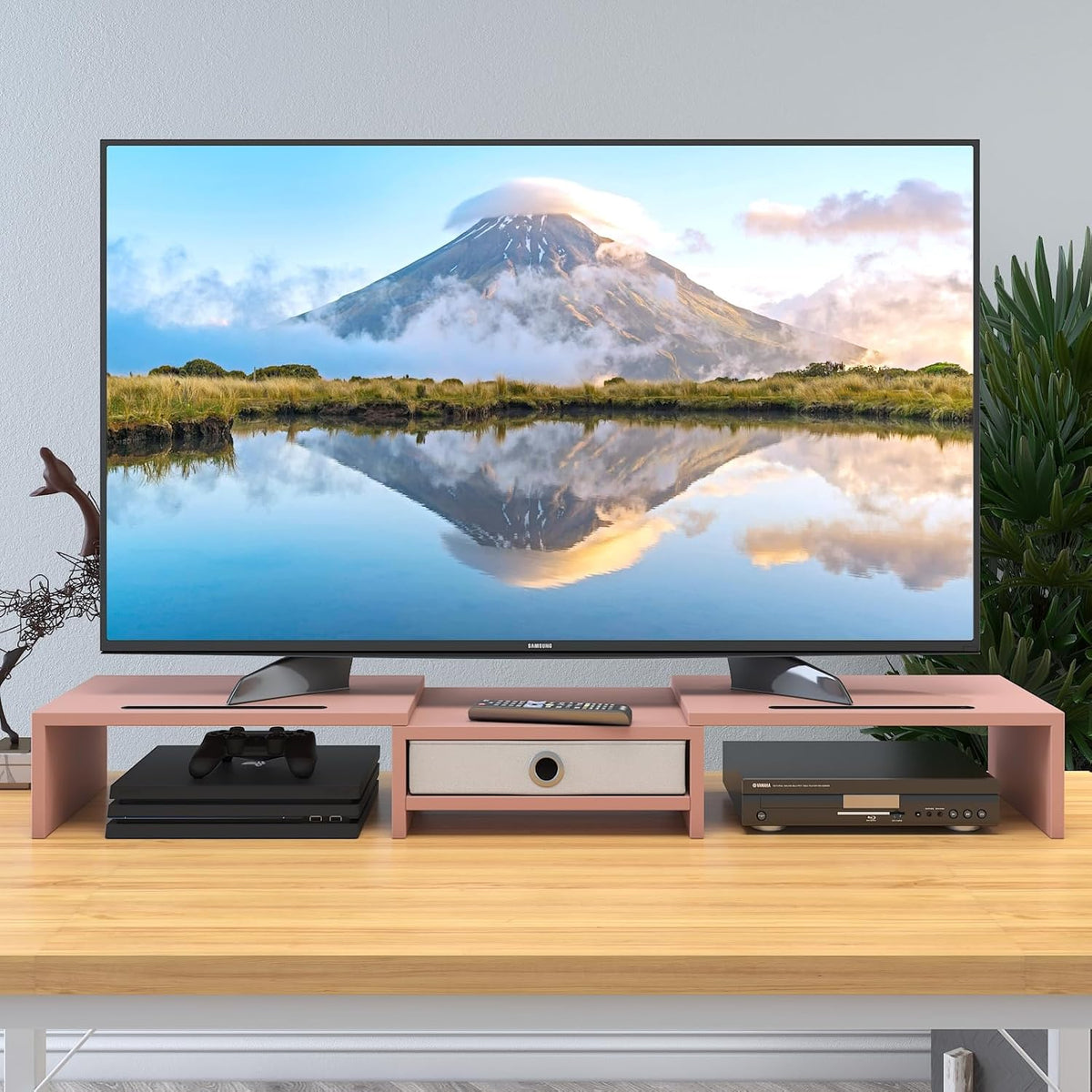 Dual 3 Shelf Computer Riser with Drawer