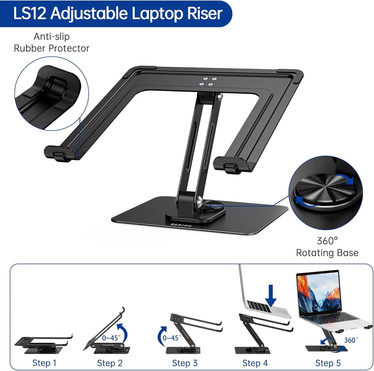LS12 Laptop Stand with 360° Rotating Base