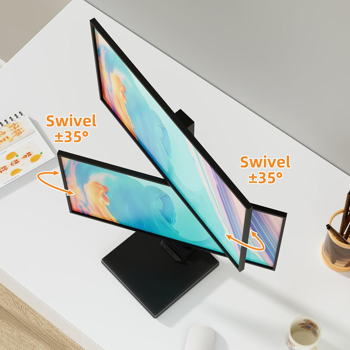 Dual Monitor Stand with Base- Vertical Stack Screen Free-Standing