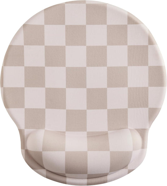 Beige Khaki Checkered Mouse Pad with Gel Wrist Rest
