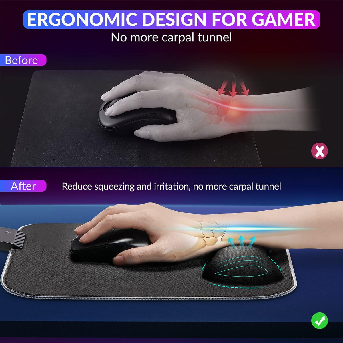 RGB Mouse Pad with Wrist Rest Support