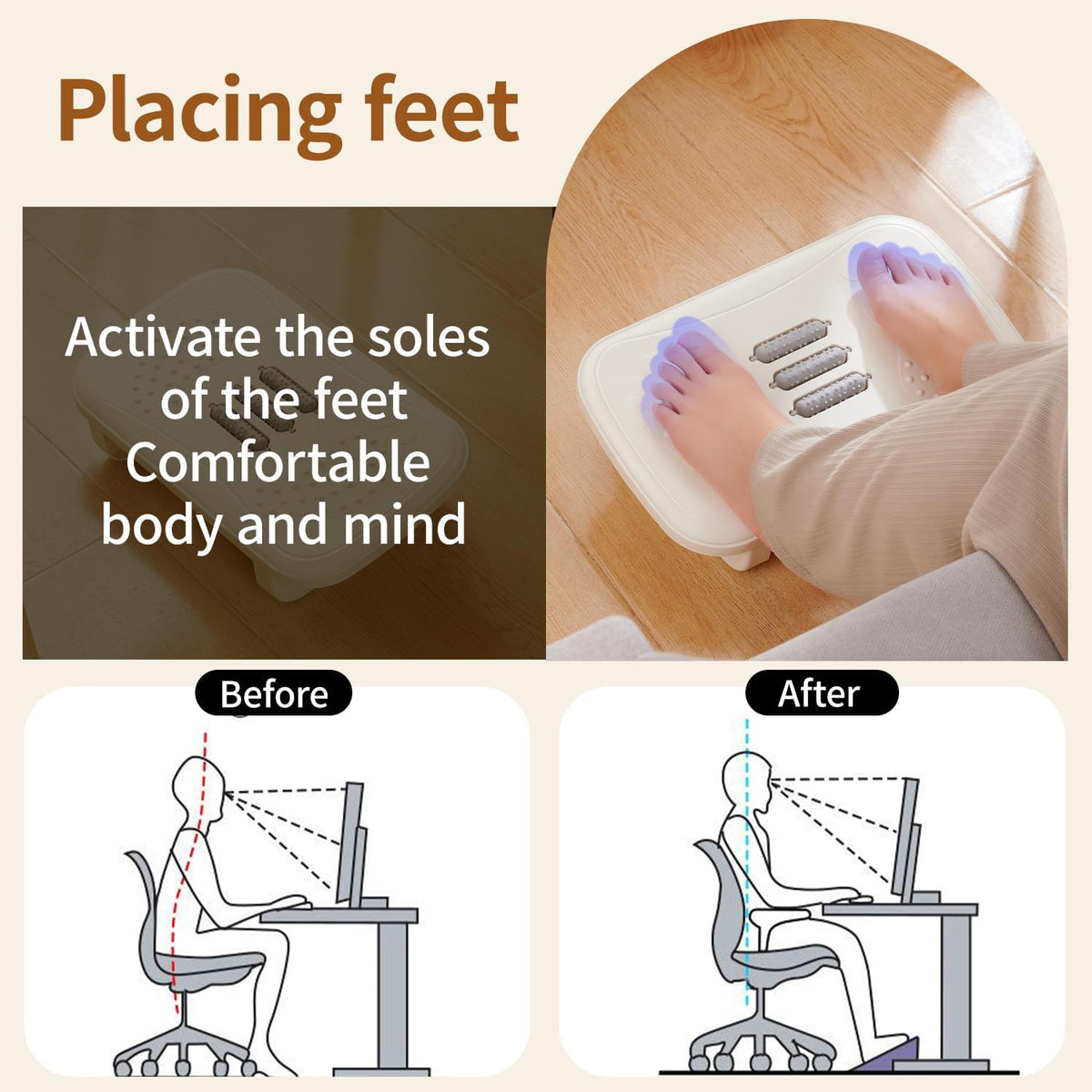 Ergonomic Foot Rest with Massage Rollers