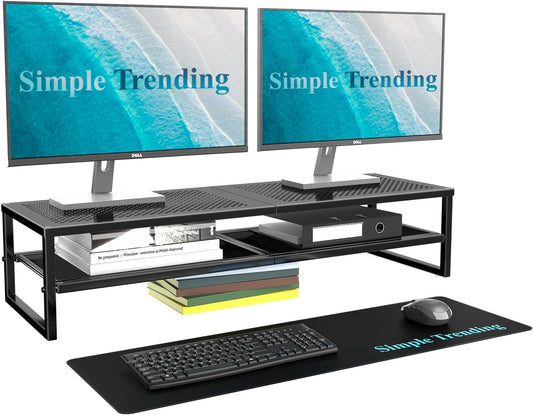 2 Tier Metal Dual Monitor Stand Riser with 32"x10" Mouse Pad