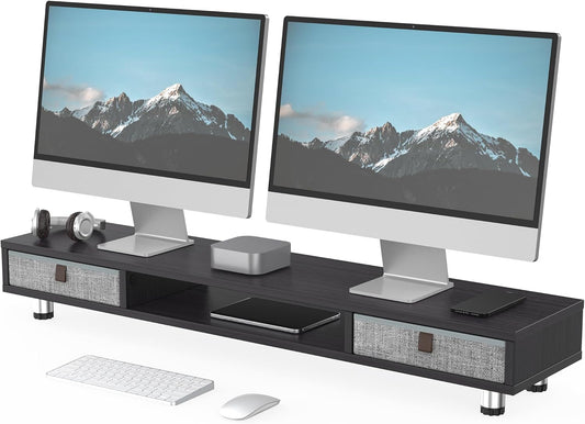 Monitor Stand, Dual Monitor Stand with 2 Drawers