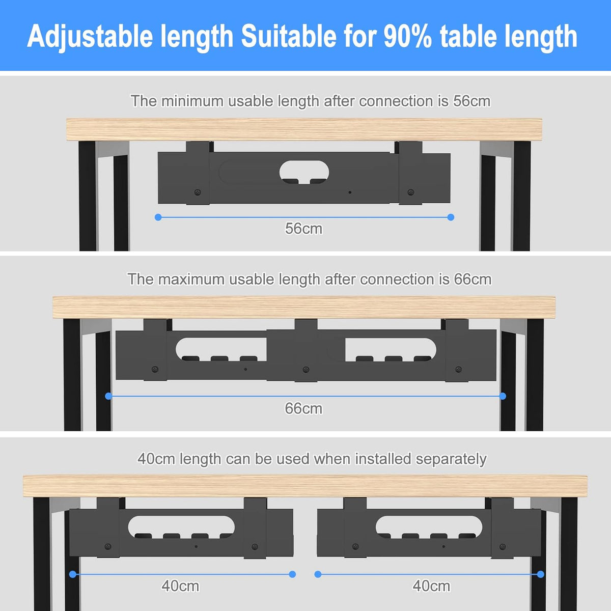 2PACKS Cable Management Under Desk Tray Adjustable Large Under Table