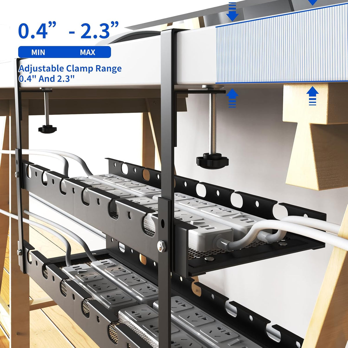 Under Desk Cable Management Raceway Clamp 2 Hole 31 Inch No Drill