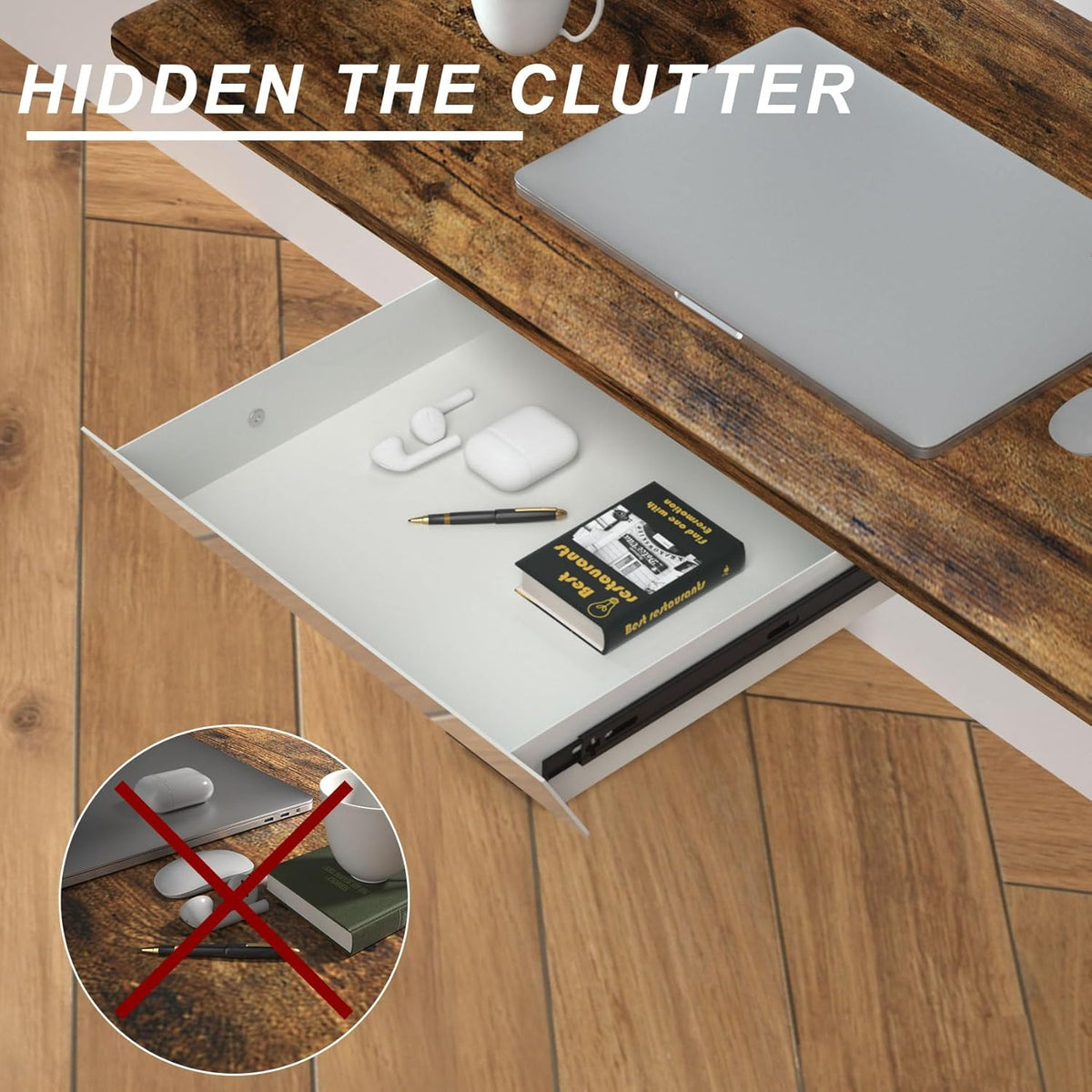 White Under Desk Drawer with Removable Tray