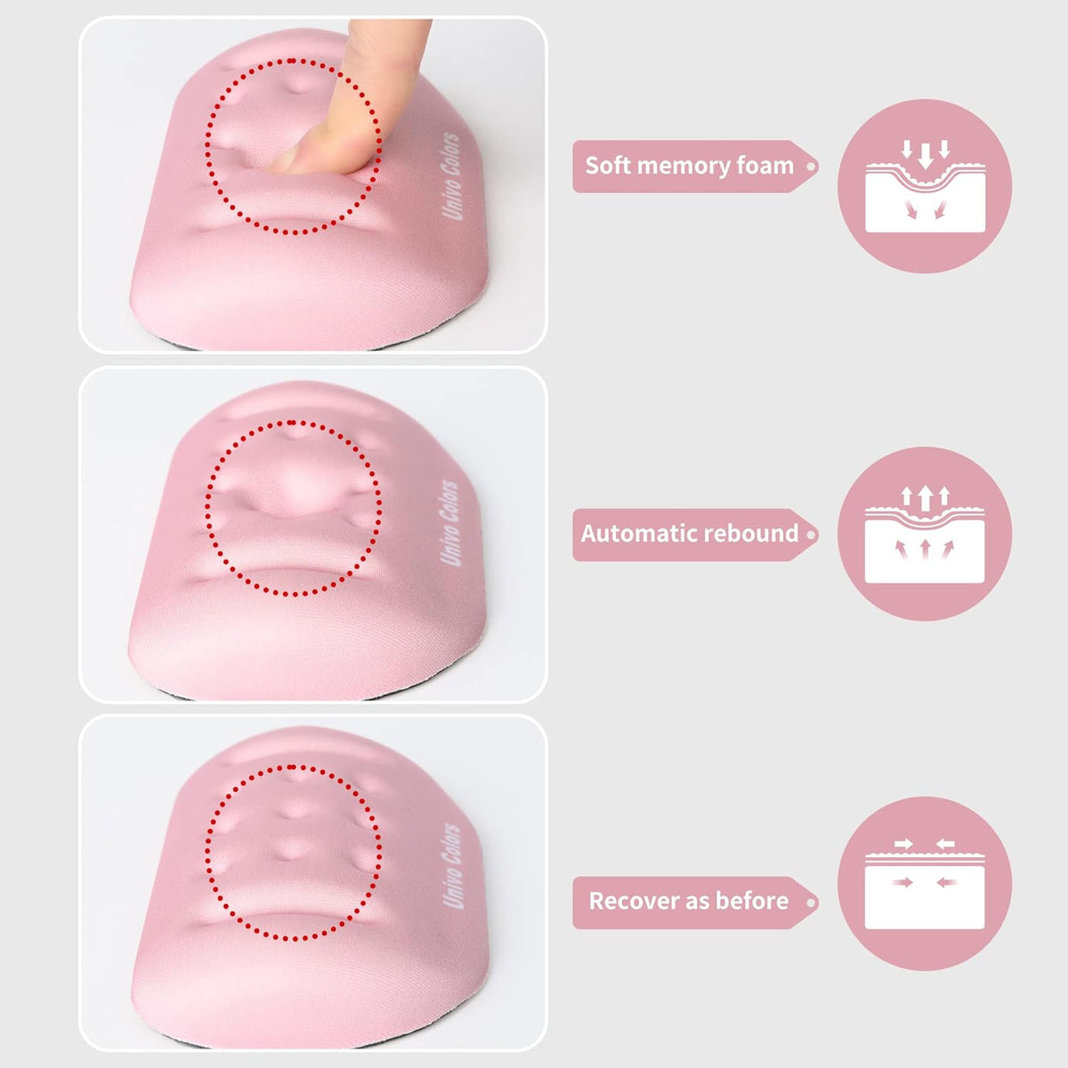 UnivoColors Pink Superfine Memory Foam Wrist Rest Soft Gel Ergonomic