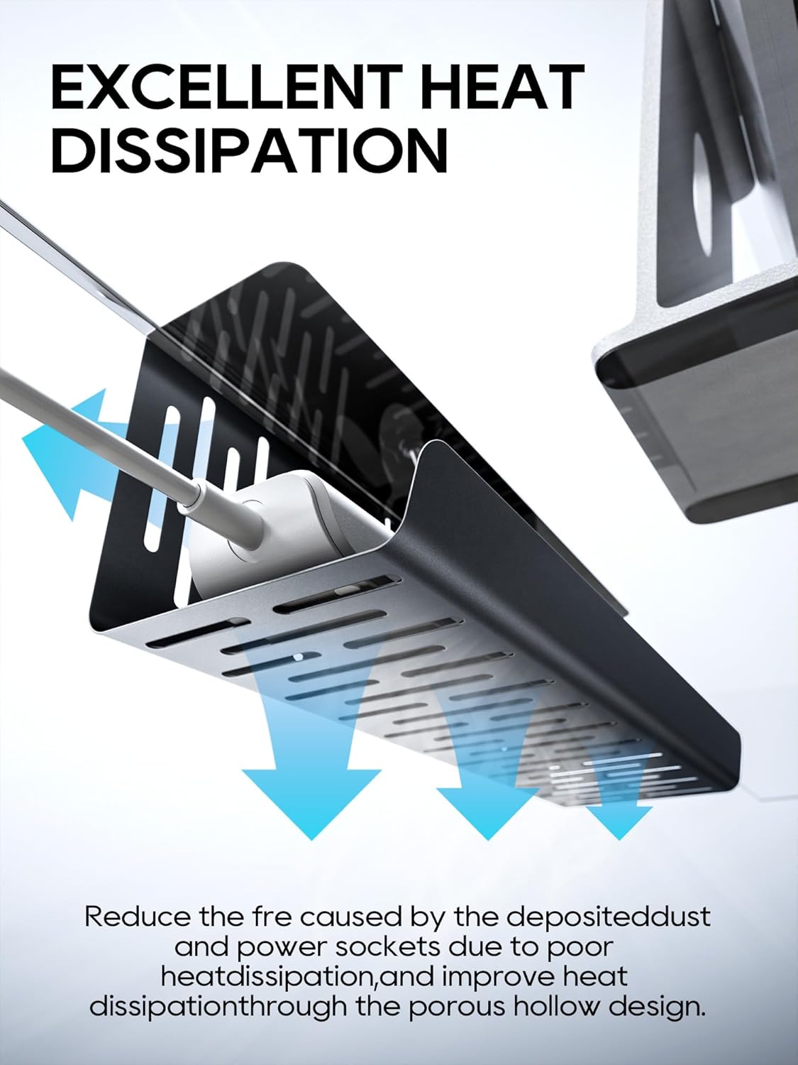 No Drill Under Desk Cable Management Tray, Black