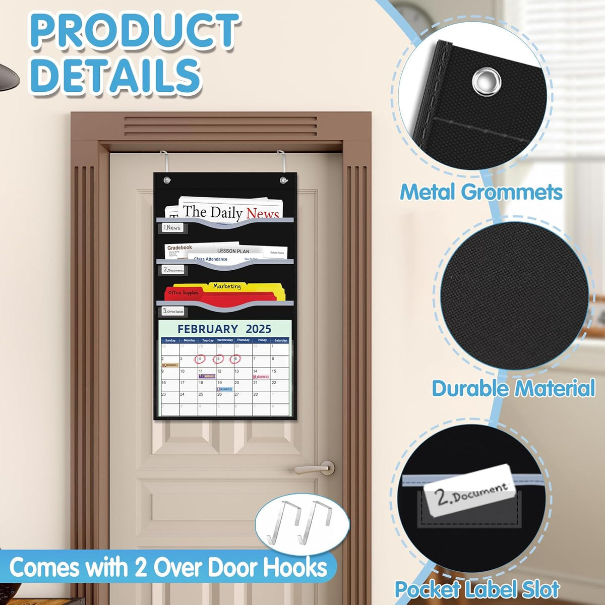 4 Pockets Hanging Wall File Organizer 15" Extra Wide Pocket Chart