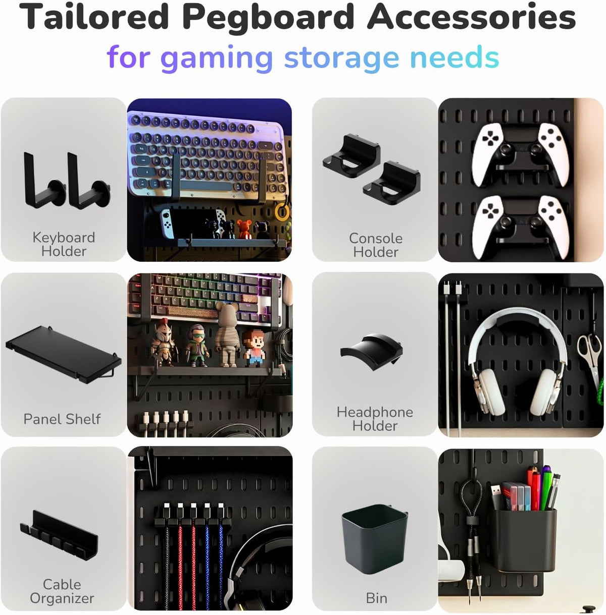 Peg Board Wall Organizer, Black