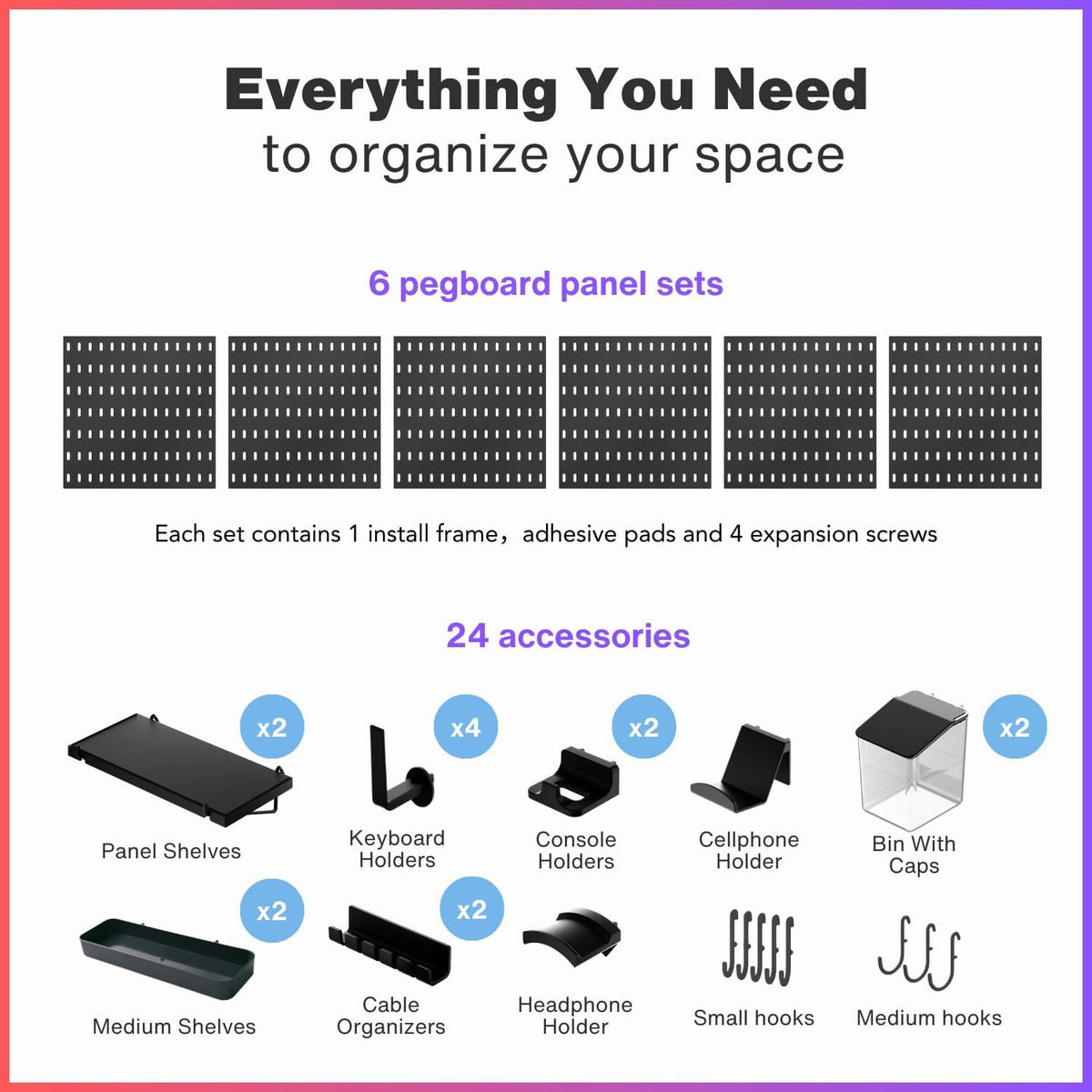 Peg Board Wall Organizer, Black