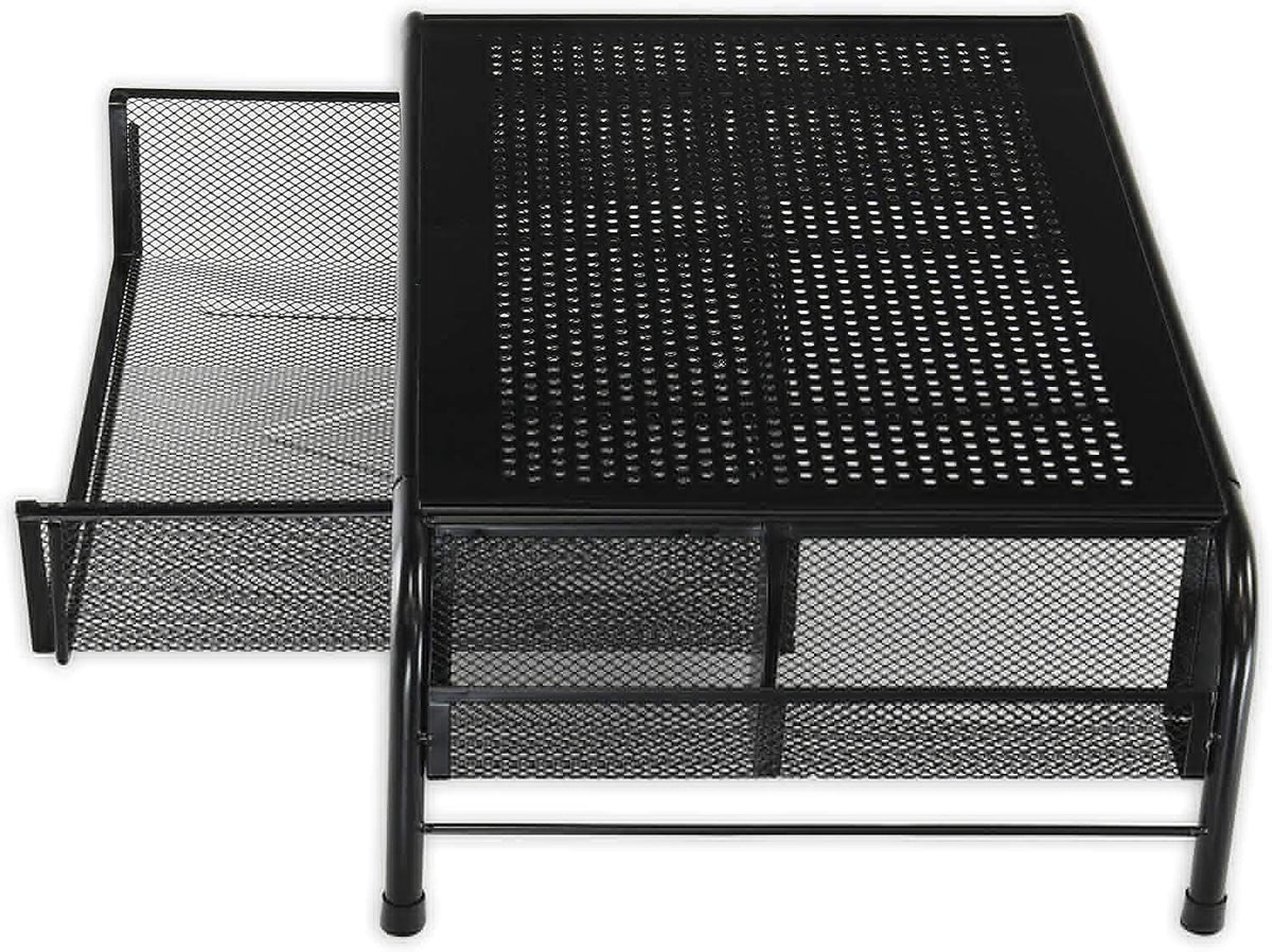 Metal Desk Monitor Stand Riser with Organizer Drawer, Black