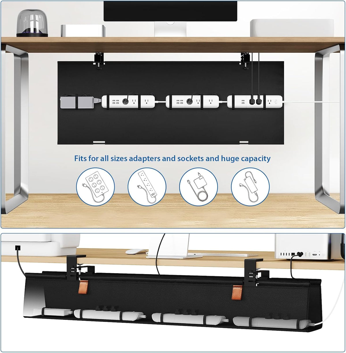 No Drill Under Desk Cable Management Tray 40" Cord Organizer
