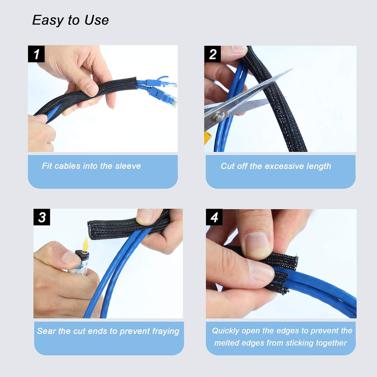 25ft, 3/4 inch Braided Cable Management Sleeve Cord Protector
