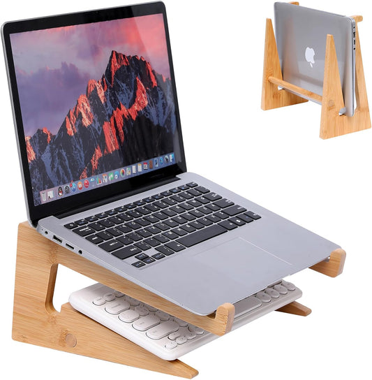 Wooden Laptop Stand Vertical Laptop for 13-18.6in Bamboo Stand