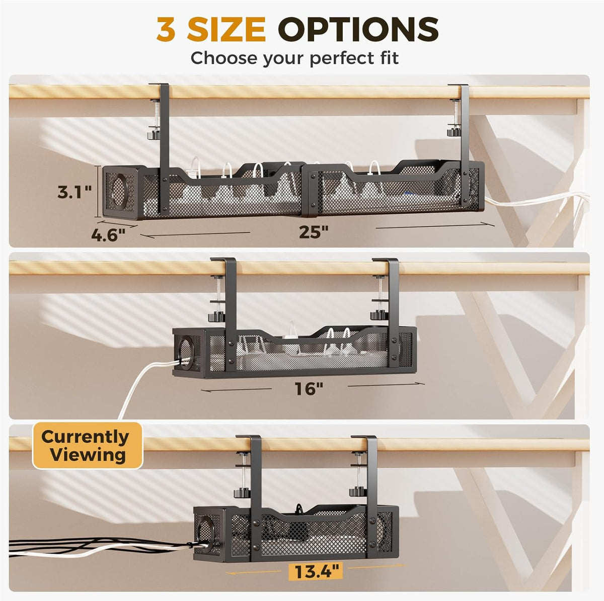 Under Desk Cable Management Tray Black
