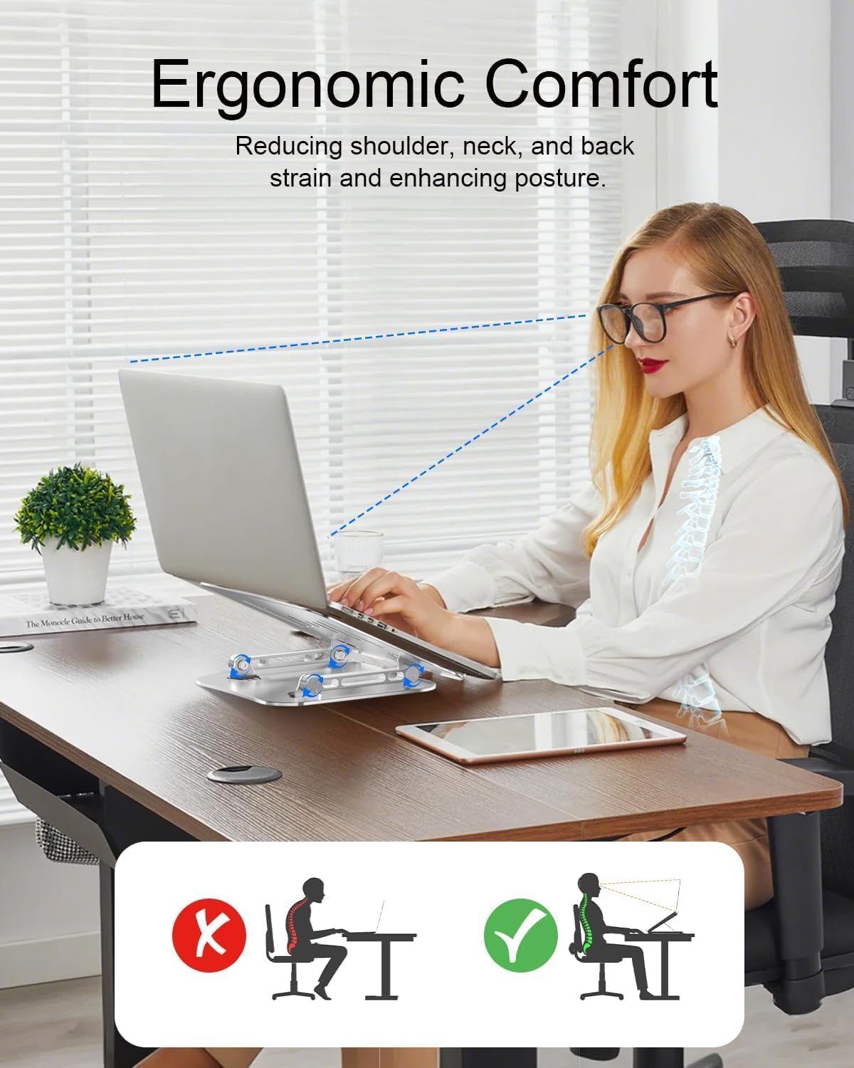 Laptop Stand , Adjustable Metal Foldable Laptop Riser Holder