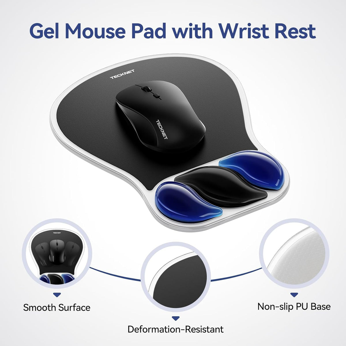 Gel Mouse Pad with Wrist Rest, Black