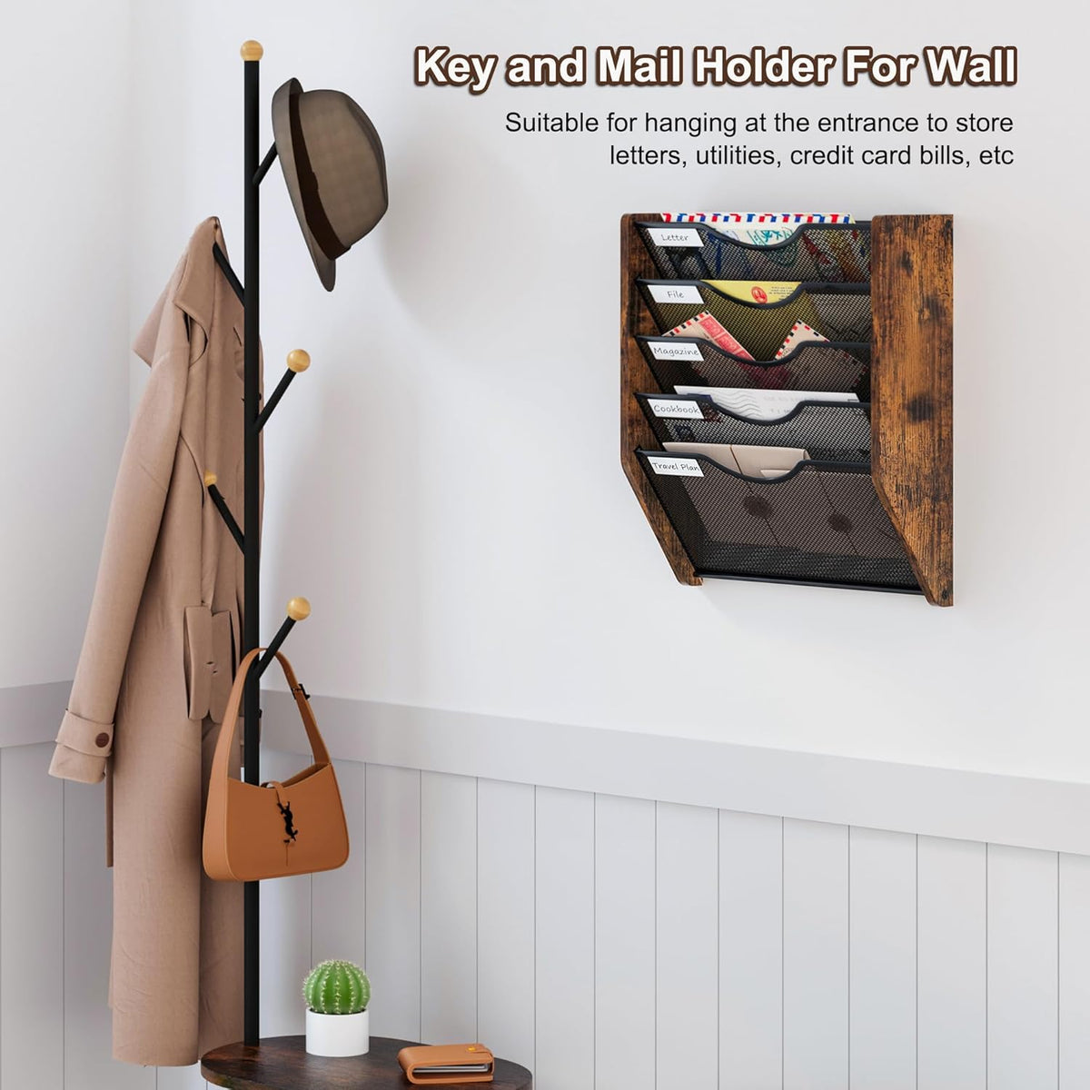 Wall File Organizer, 5 Tier Mesh Mail Organizer Wall Mounted