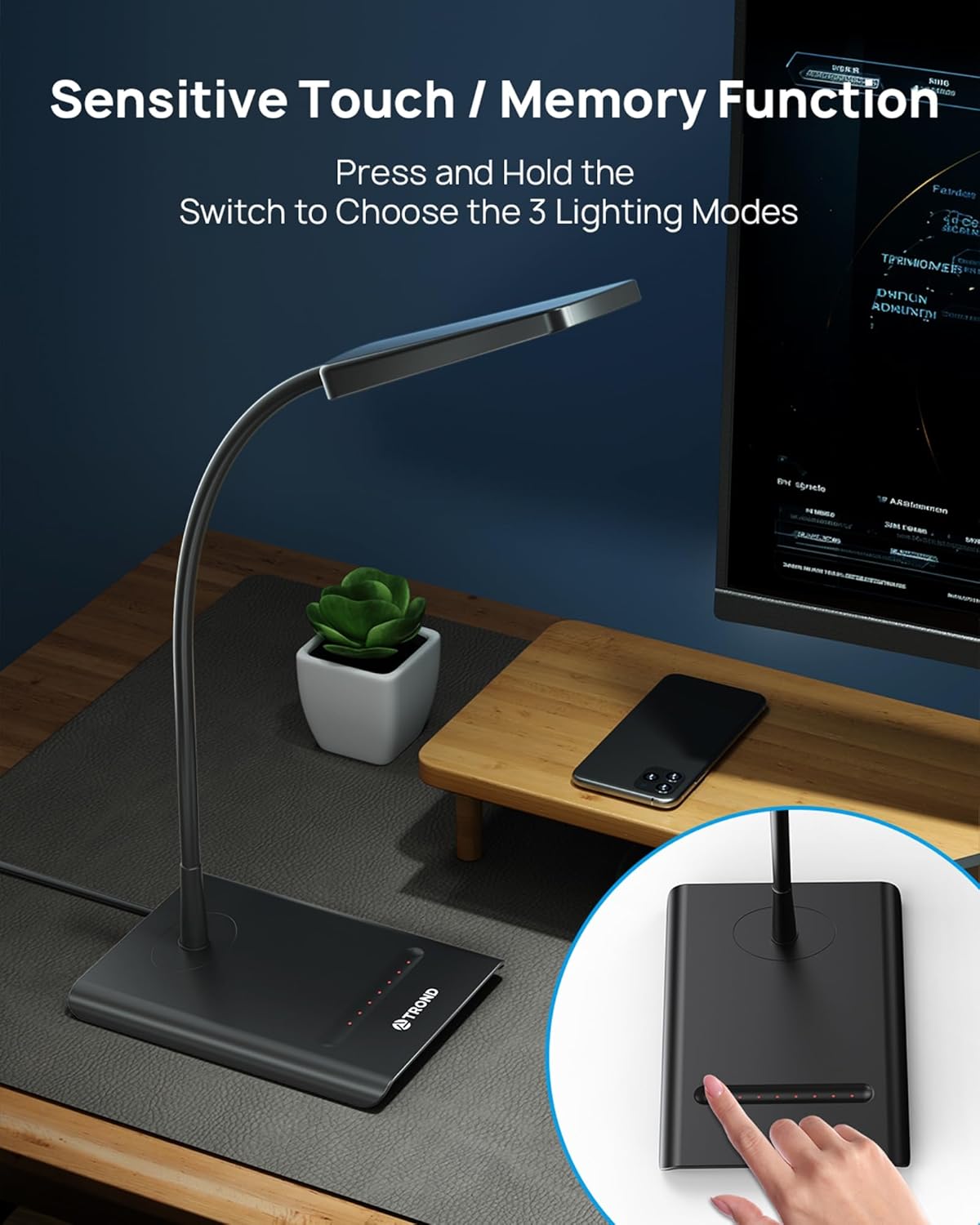 Desk Lamp, Bright Dimmable Eye-Caring Table Lamp