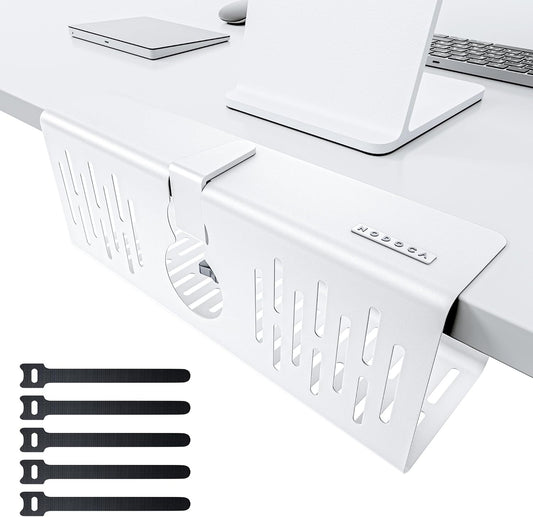 No Drill Under Desk Cable Management Tray, White